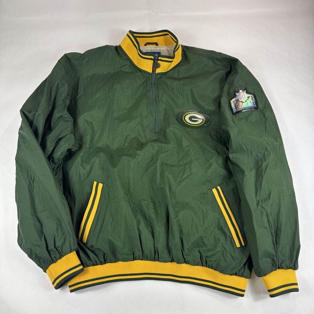 Pro Player Green Bay Packers 1/4 Zip Pullover Mens L Football Jacket NFL Y2K 90s